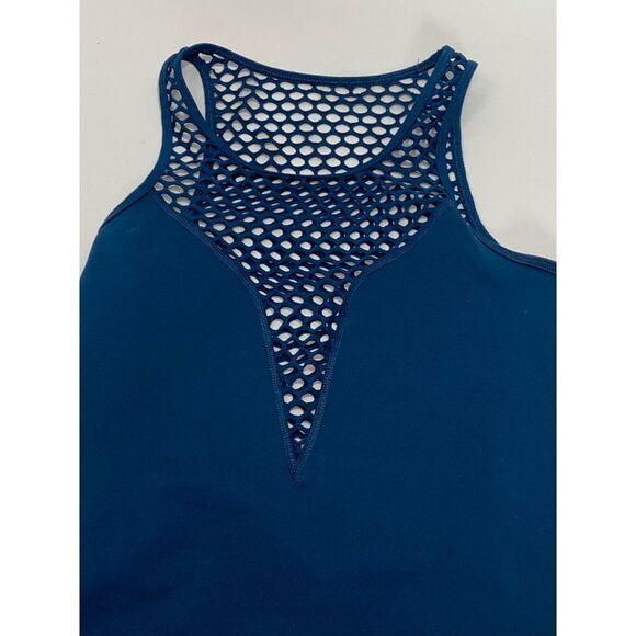 Proflex Women's Mesh Halter Neck Stretch Workout Active Tank Top Blue Size 2 - Picture 4 of 6